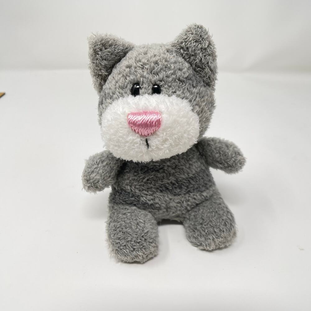 GUND Itty Bitty Pet Bits Gray & White Tabby Cat Small 4.5" Plush Pink Nose